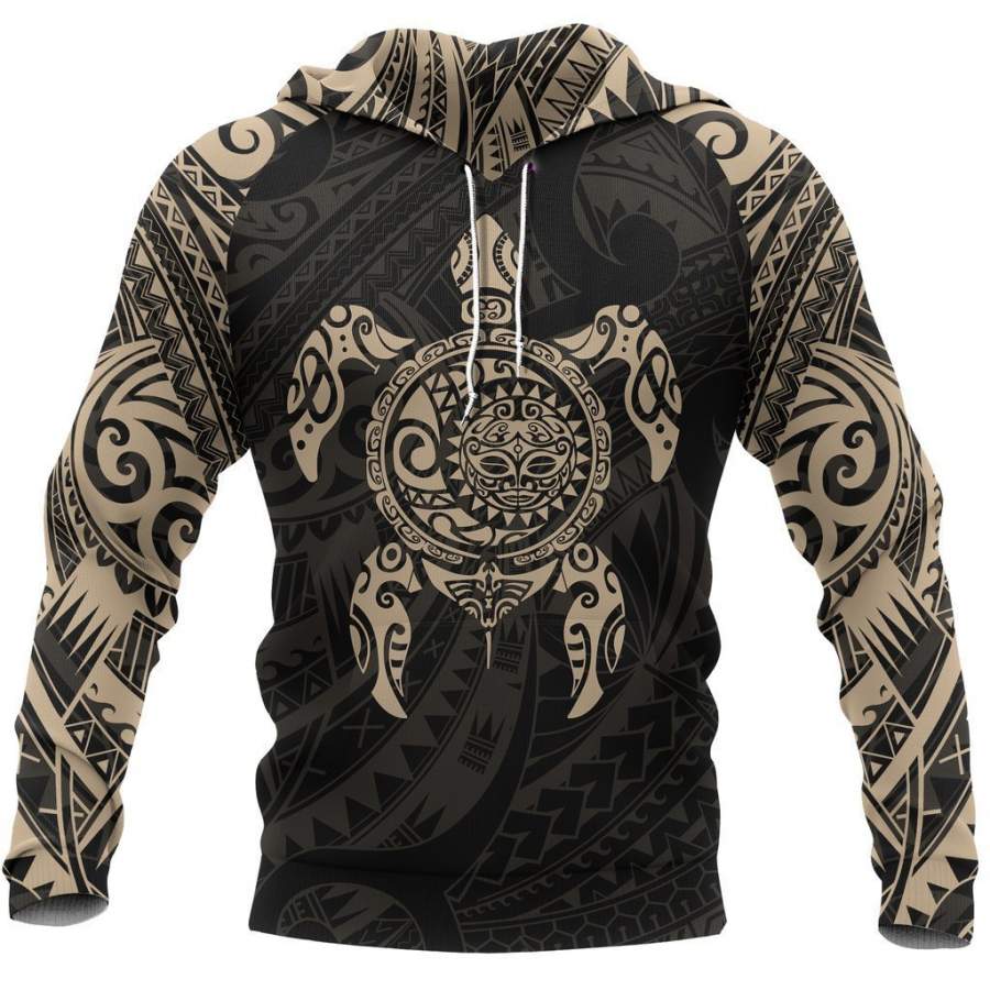 Turtle Maori Tattoo All Over Hoodie Gold NVD