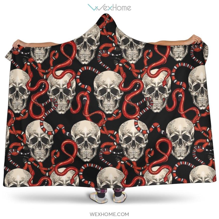 Red Snake Skull Pattern Hooded Blanket