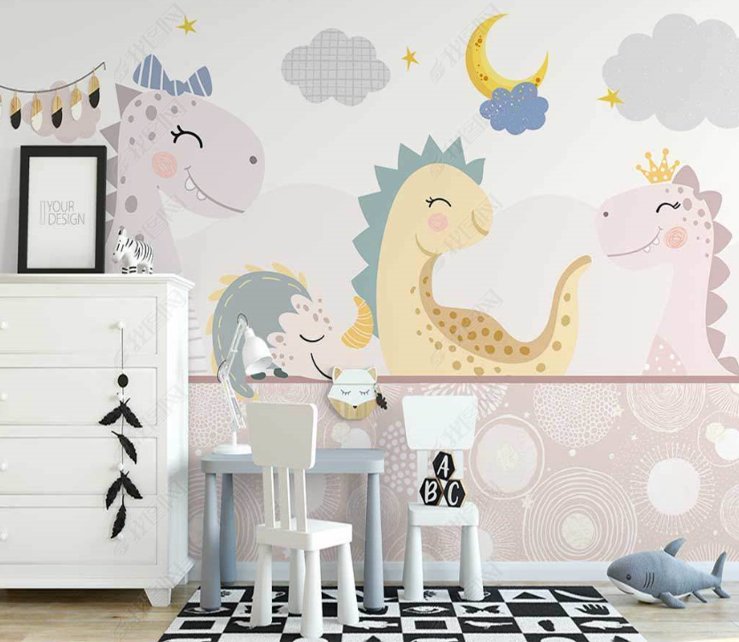 3D Cartoon Sky Cloud Animal Dinosaur Wall Mural Wallpaper Lqh 98