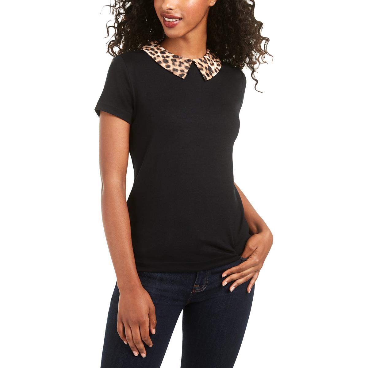 Womens Animal Print Collared T-Shirt