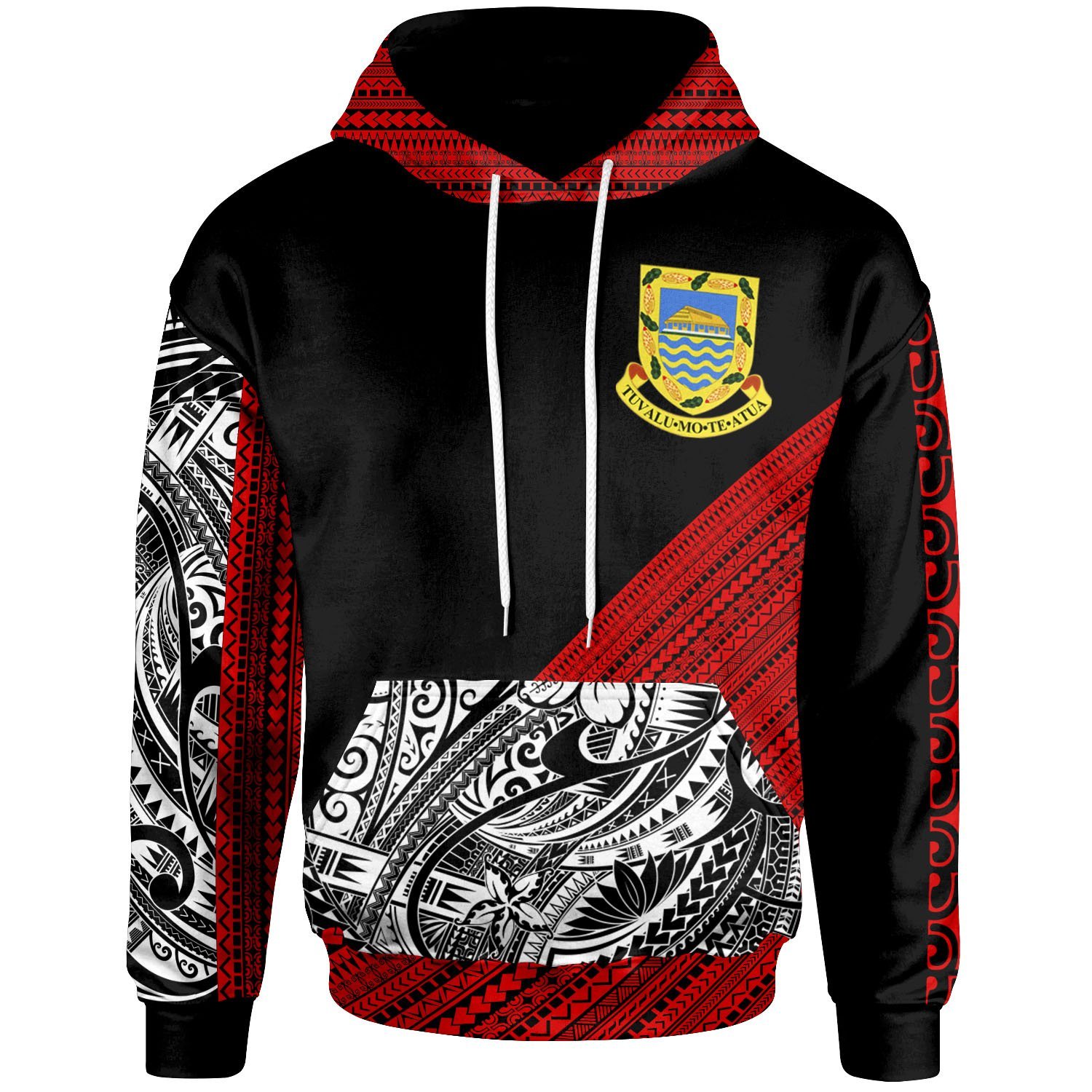 Tuvalu Custom Personalised Hoodie – Polynesian Diagonal Pattern Red – BN20