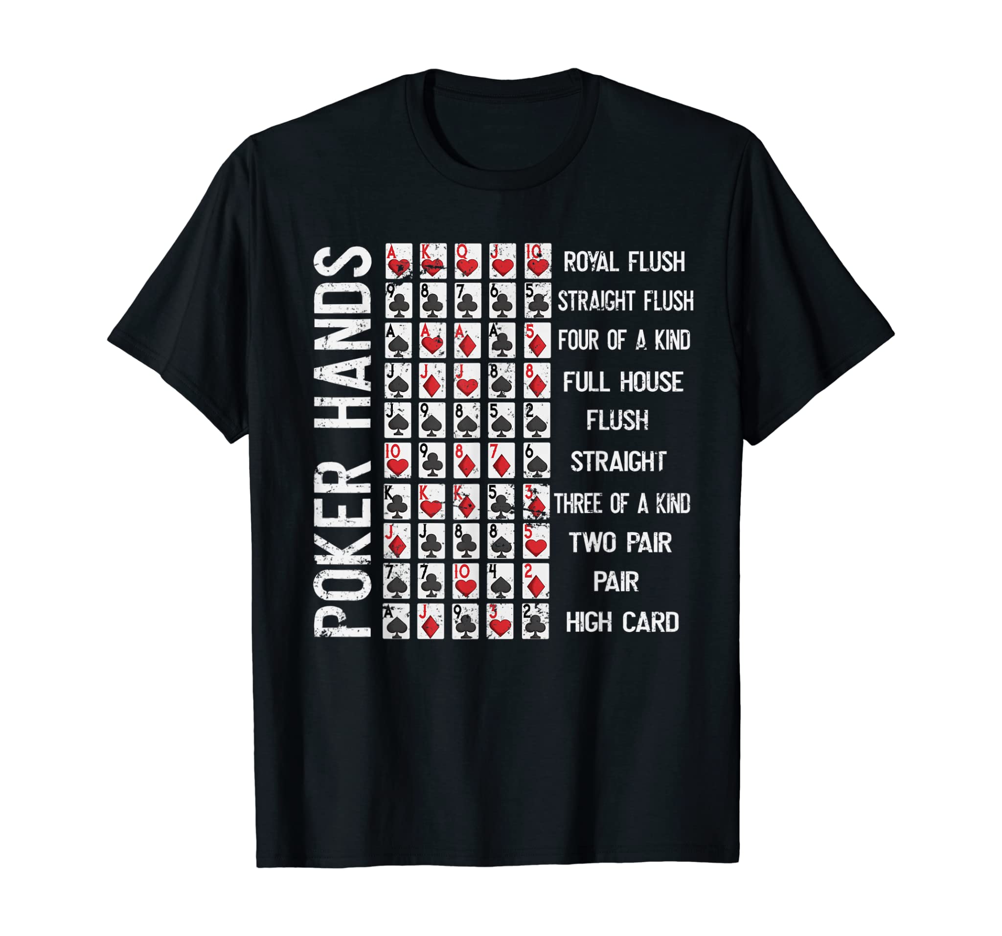 Poker Hands Cheat Sheet Card Casino Games Funny Player Gift T-Shirt