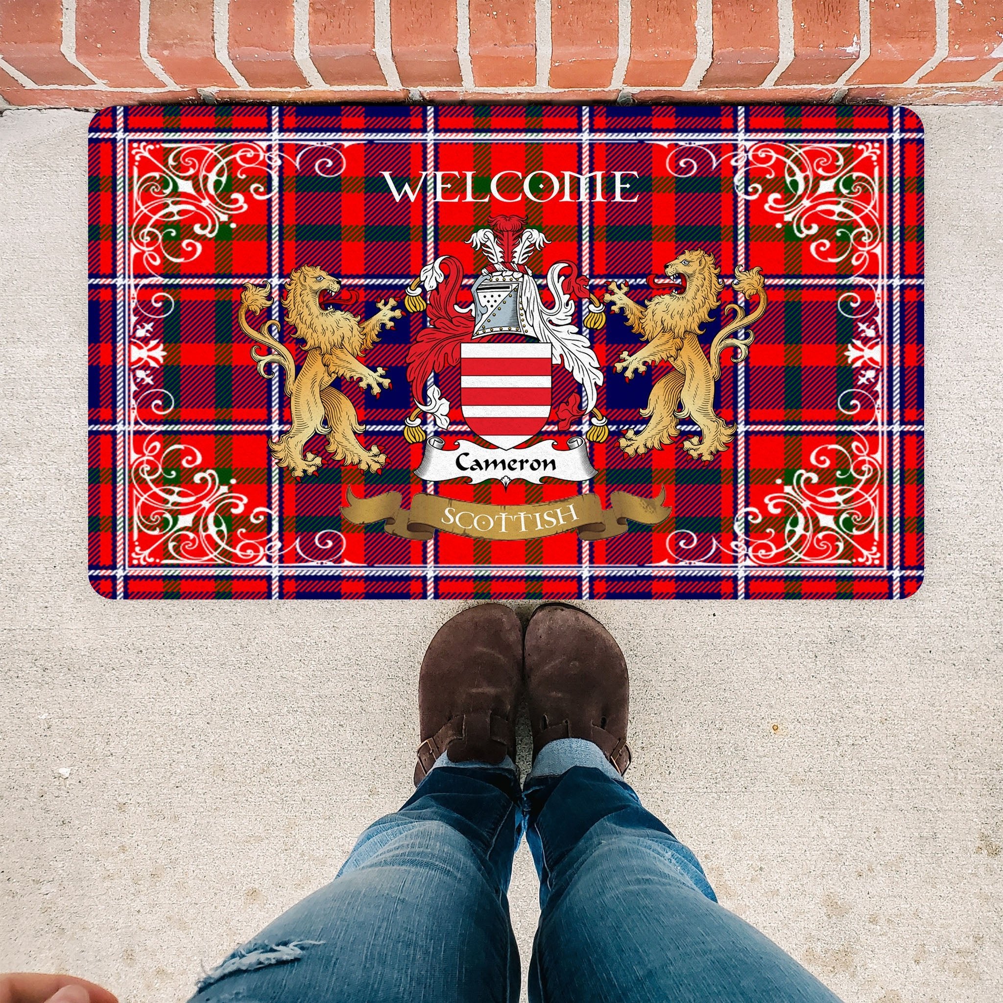 Scotstee Shop Tartan Door Mat The Family Cameron Of Lochiel Modern Scottish Plaid Doormat, Welcome Mat, Christmas Door Mat