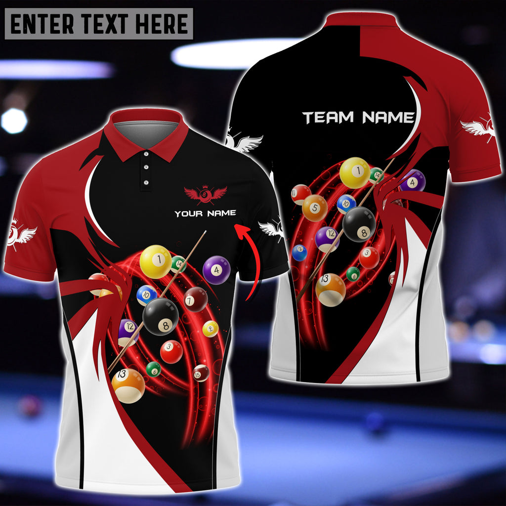 Red Black Billiard Customized Name, Team Name 3D Polo Shirt