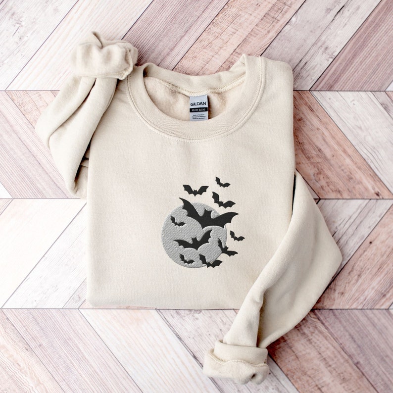 Embroidered Bats Halloween Sweatshirt Crewneck Sweatshirt All Over Print Sweatshirt For Women Sweatshirt For Men Sws2543