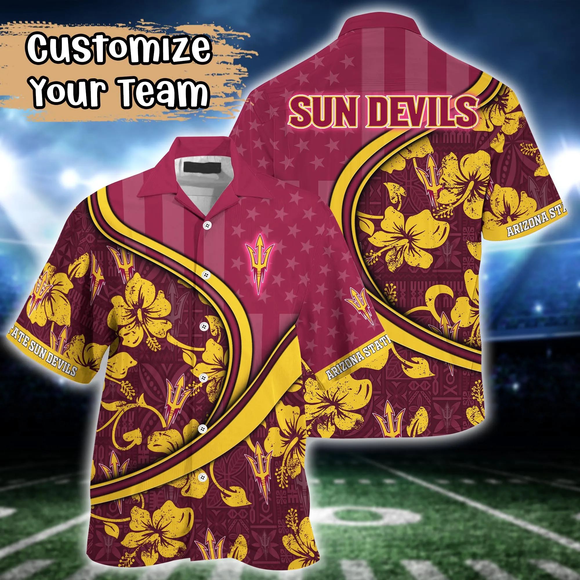 Arizona State Sun Devils NCCA Us Flag Hawaiian Shirt Custom Summer Aloha Shirt