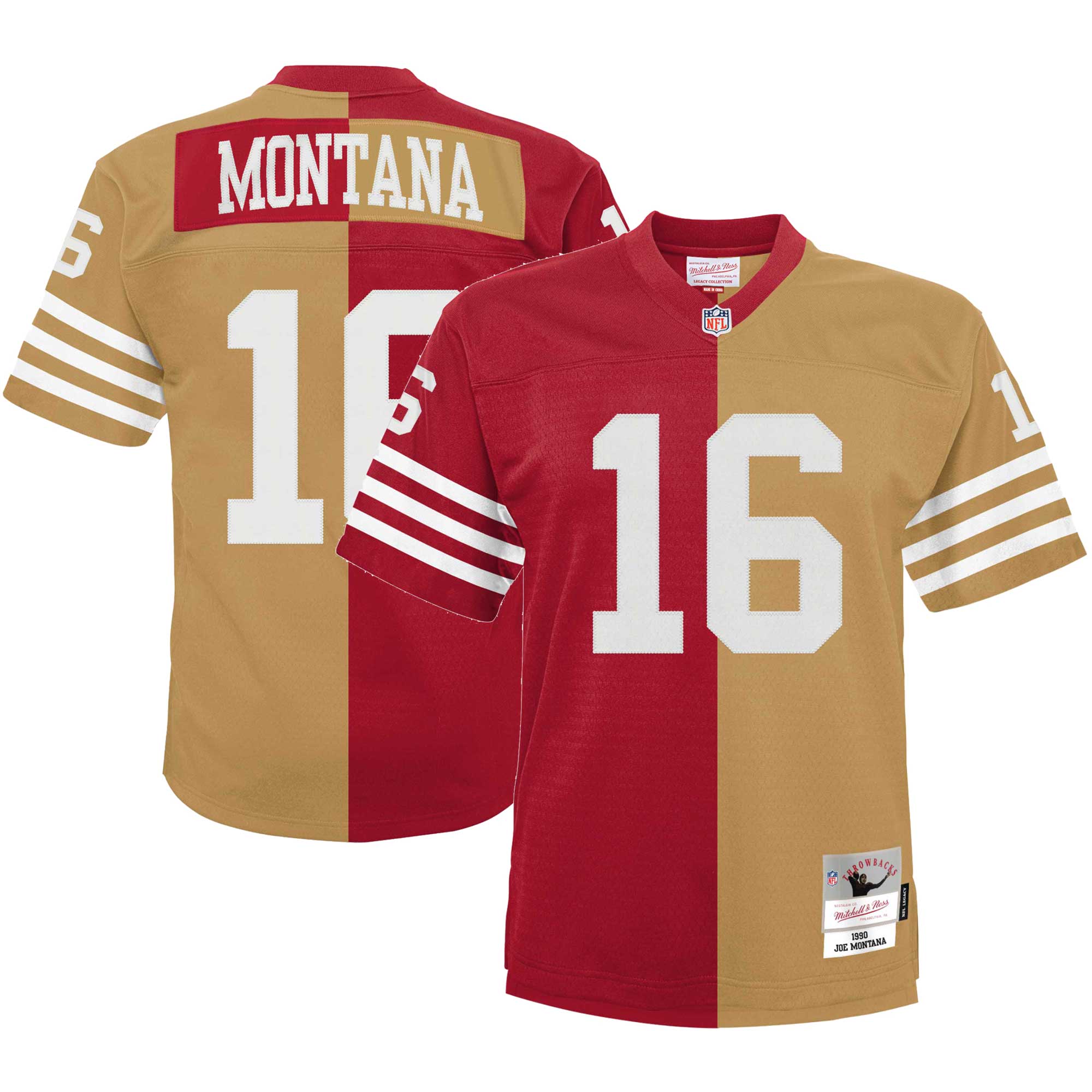 Youth San Francisco 49ers Joe Montana Mitchell & Ness Scarlet/Gold Split Legacy Jersey