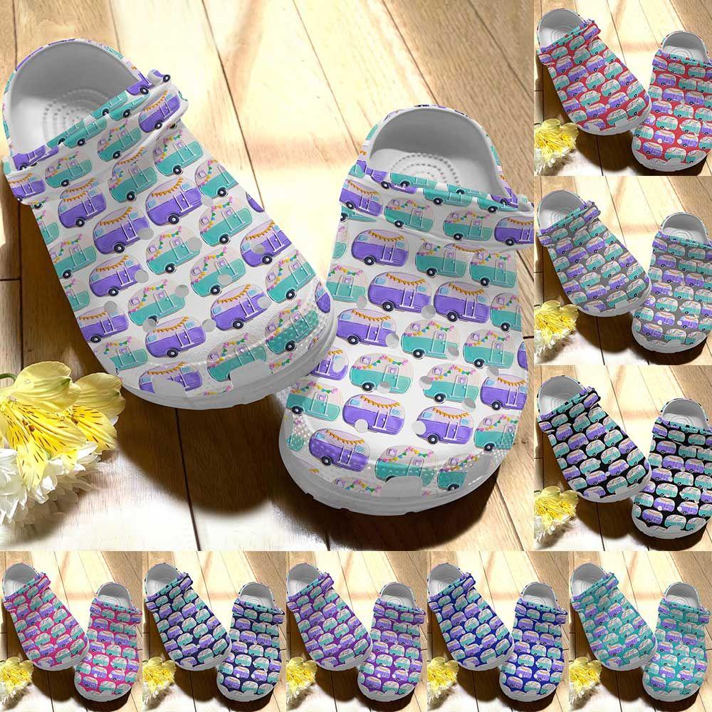 Camping Personalize Clog, Custom Name, Text, Fashion Style For Women, Men, Kid, Print 3D Whitesole Camping Pattern 4