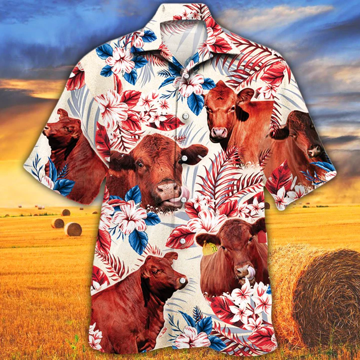 Red Angus Cattle Lovers American Flag Hawaii Cow Aloha Hawaii Shirt Ha77998