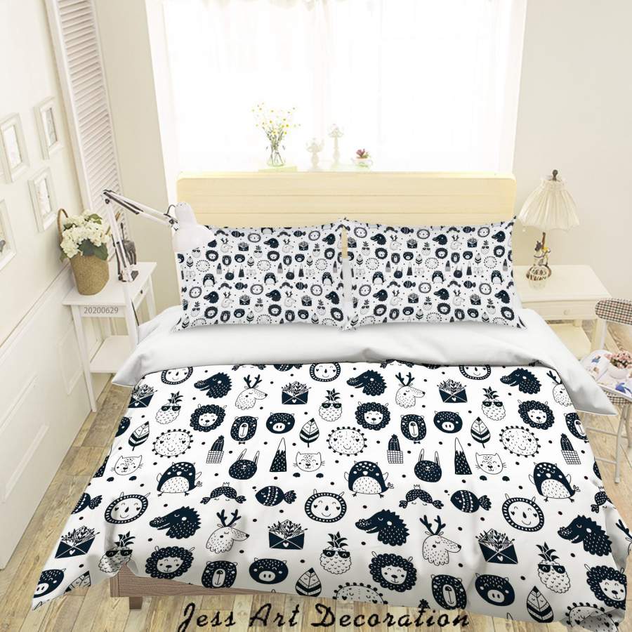 3D White Black Cartoon Animal Fruit Quilt Cover Set Bedding Set Duvet Cover Pillowcases SF92