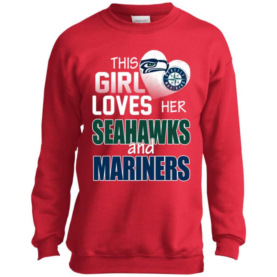 This Girl Loves Her Seahawks And Mariners Youth Kids Sweatshirt