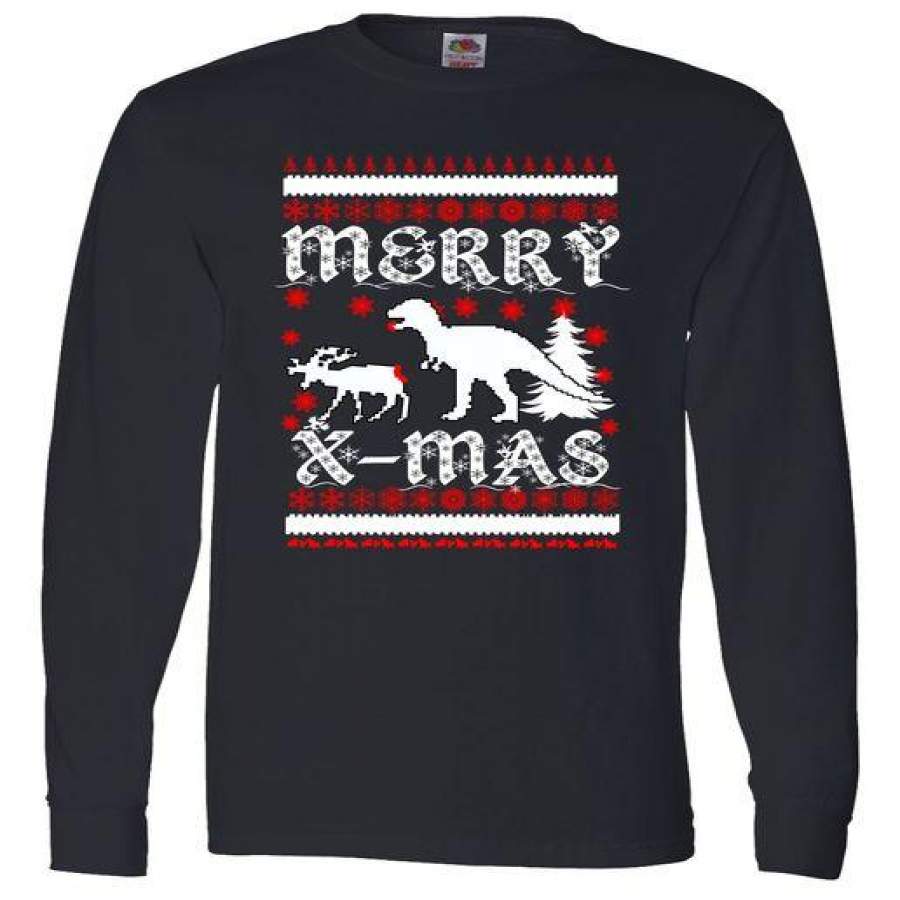 Ugly Christmas Sweater T-Rex Ate Reindeer Long Sleeve T-Shirt