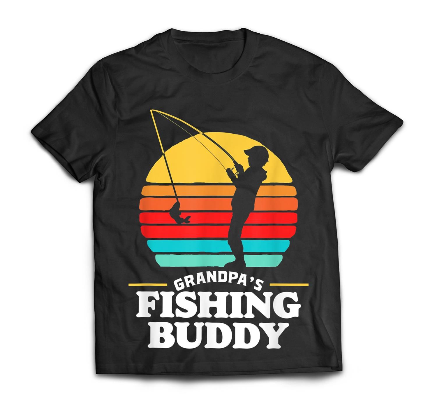 Grandpa’S Fishing Buddy Cute Retro Kid 80S Sunset T-Shirt
