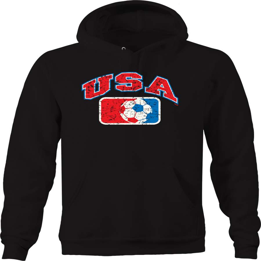 USA Red White and Blue Soccer Logo Distressed American Sports Hoodie