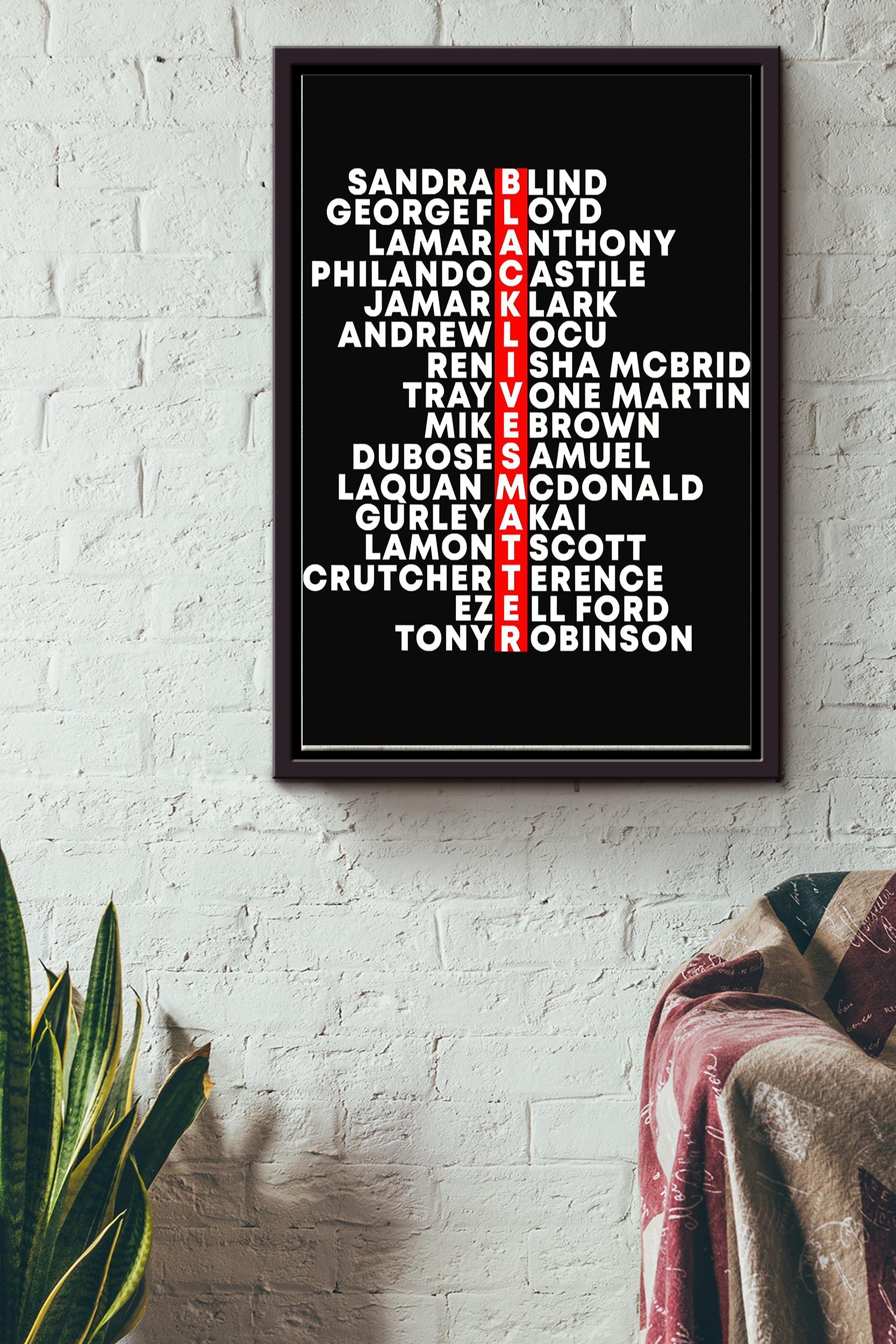 Say Their Names Black Lives Matter Poster Framed Matte Canvas