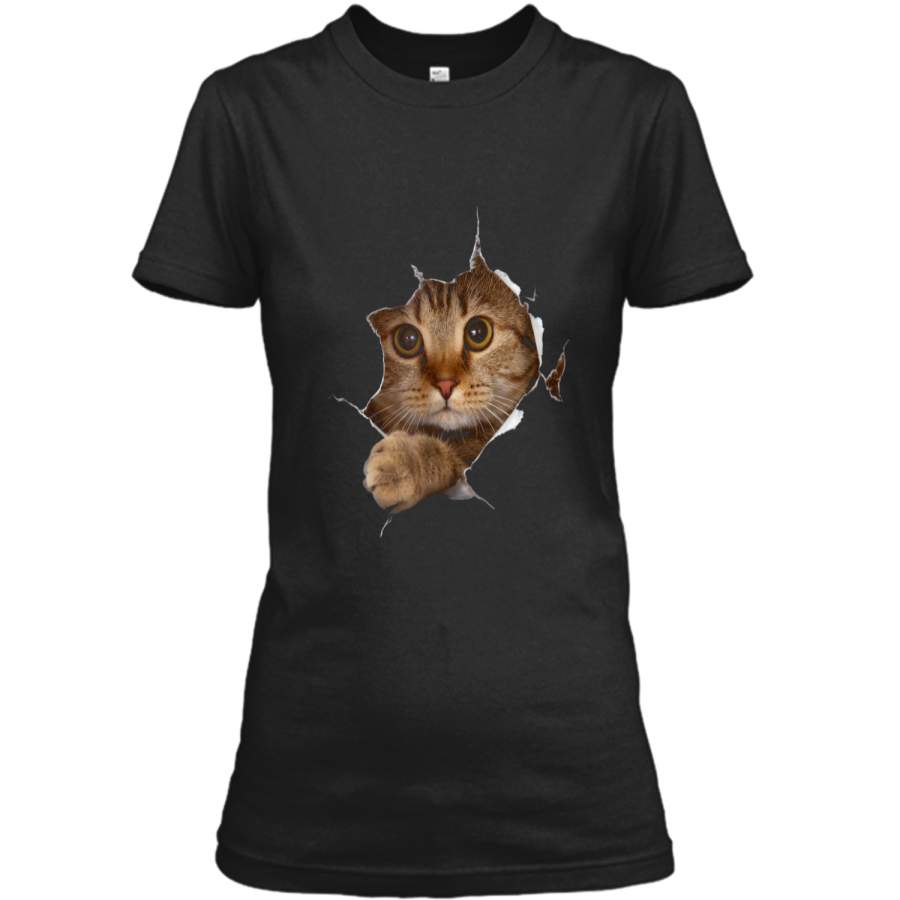 Sweet Kitten Torn Cloth 3D  – Funny Cat Lover Tee Ladies Custom