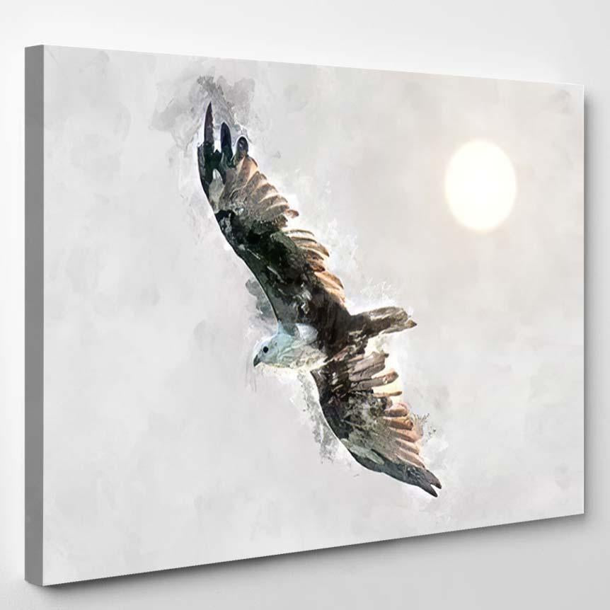 Watercolor Image Seaeagle Flying On Sky – Eagle Animals Canvas Print