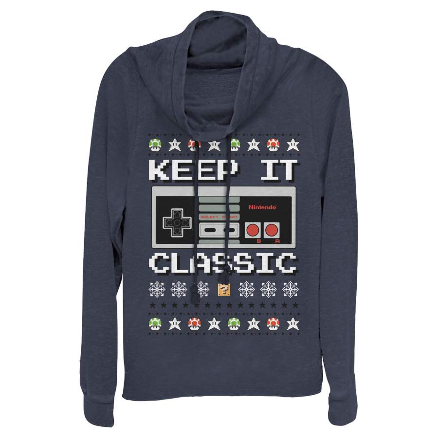 Nintendo Junior’s Ugly Christmas NES Classic Controller  Cowl Neck Sweatshirt