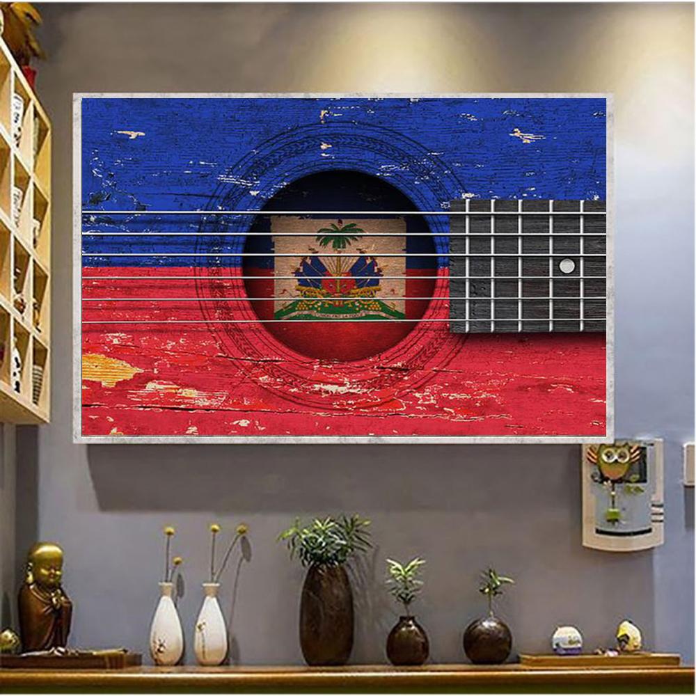 Haitian Flag Poster Aucoustic Guitar Vintage Poster Art Home Ornaments