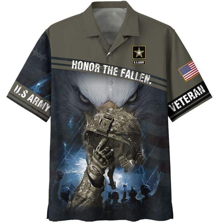 Army Helmet Honor The Fallen Us Hawaiian Shirt | Unisex | Adult | Hw4236