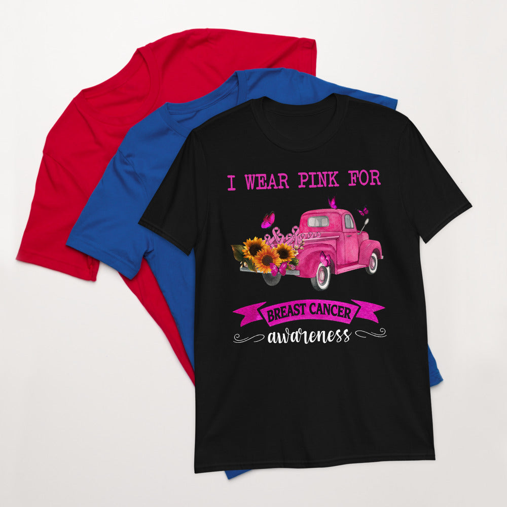 Pink Ribbon Truck I Wear Pink For Breast Cancer Awareness Unisex T-Shirt