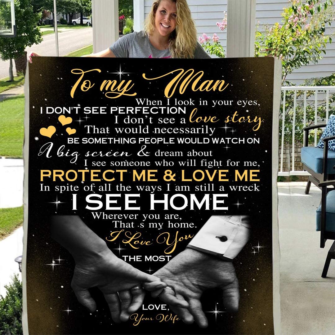 To my man love you wife personalized custom 3d custom fleece photo blanket fan gift