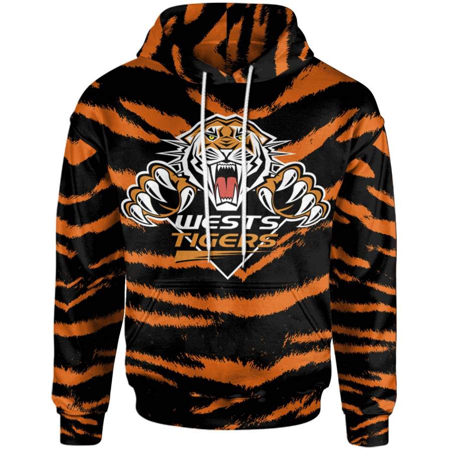 Wests Tigers Hoodie Personalized Tiger Skin NRL