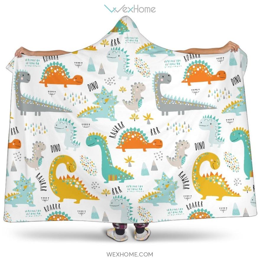 Cute Funny Kids Dinosaurs Pattern Hooded Blanket