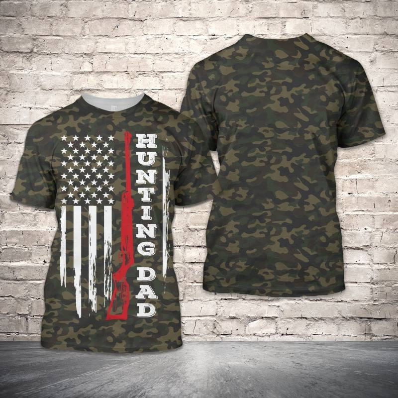 3D All Over Printing Shirt For Father, Hunting Dad In Usa Flag Background Tee 3D For Dad