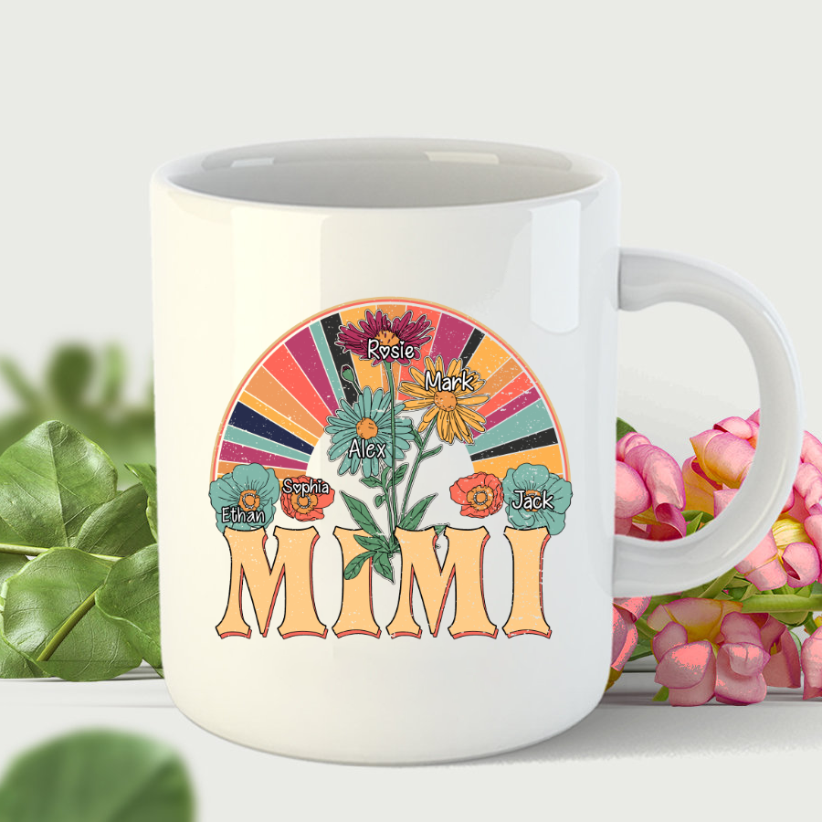 Mimi Rainbow Flower Kids Names Mug