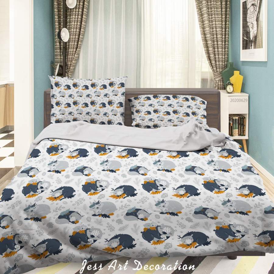 3D Bear Rabbit Fox Leaves Quilt Cover Set Bedding Set Duvet Cover Pillowcases SF1