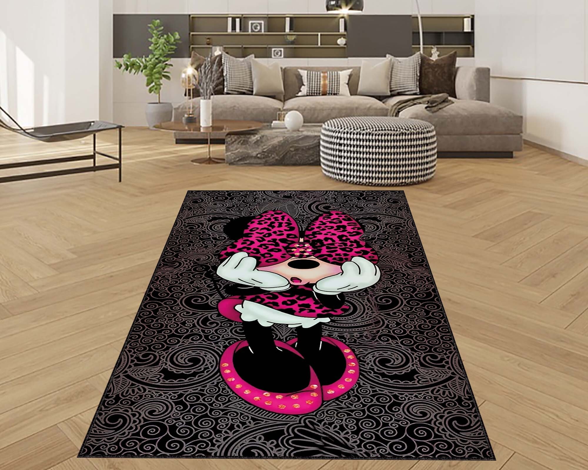 Minnie Mouse Rug, Pink Mouse Rug, Heart Minnie Mouse Rug, Kids Room Rug, Girl Mouse Rug, Custom Gift Rug, Unique Gift Rug, Floor Rug, Small Shirttrend
