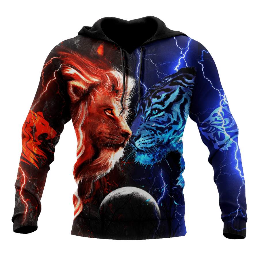 Tiger vs Lion Galaxy Thunder Over Printed Shirt For Men and Women TP