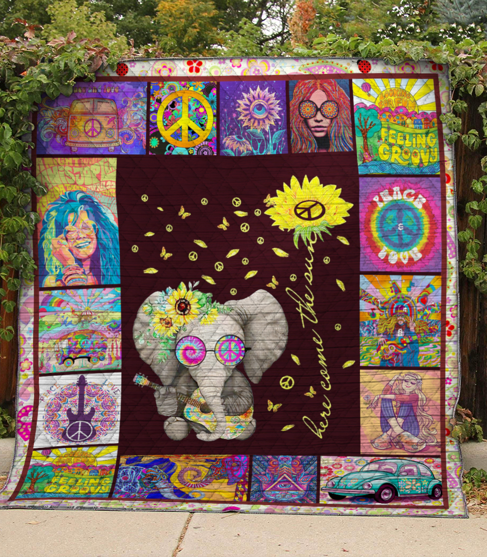 Hippie Little Elephant  You Are My Sunshine  Colorful Animal  Quilt Blanket