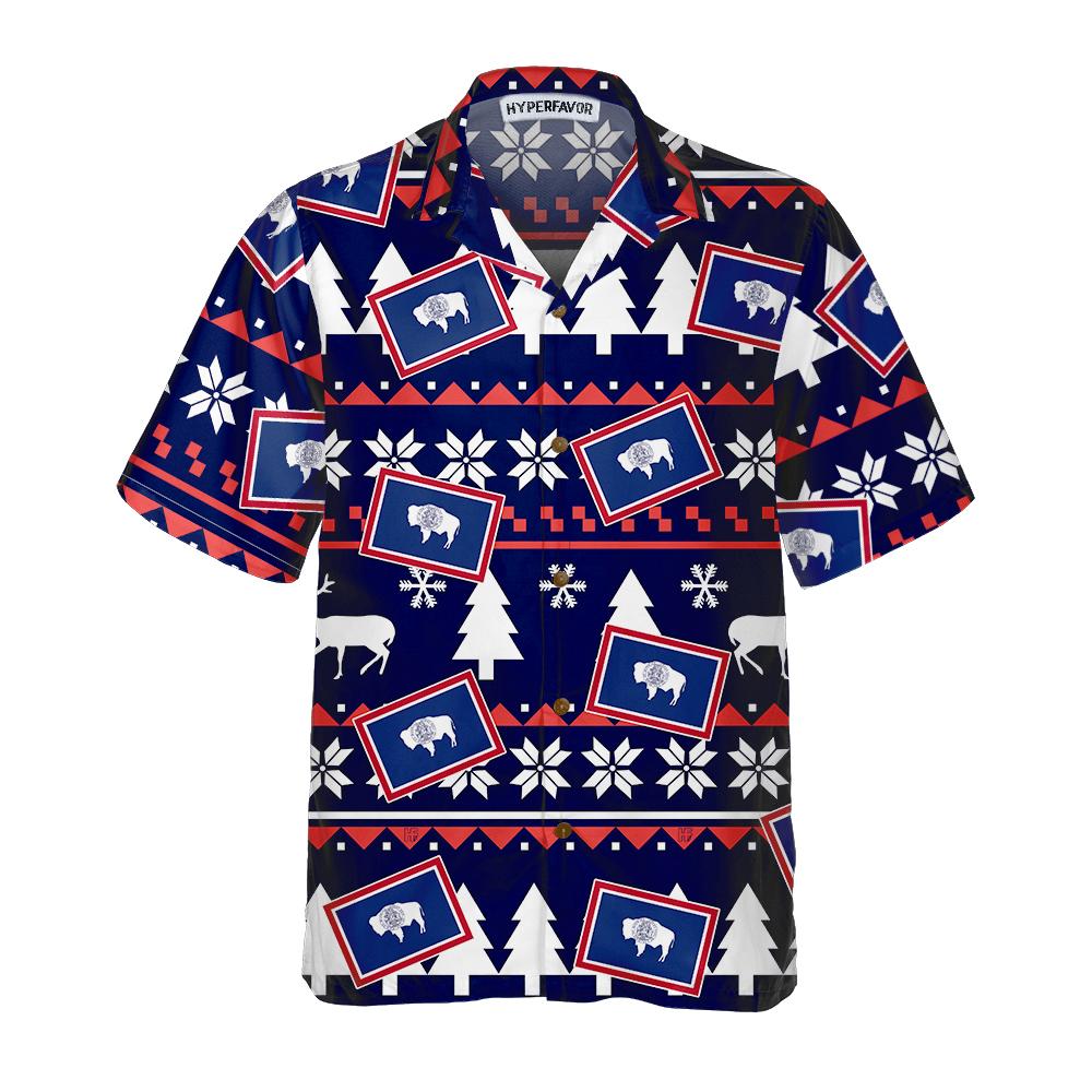 Wyoming Ugly Christmas Pattern Hawaii State Shirt For Men Ha4882