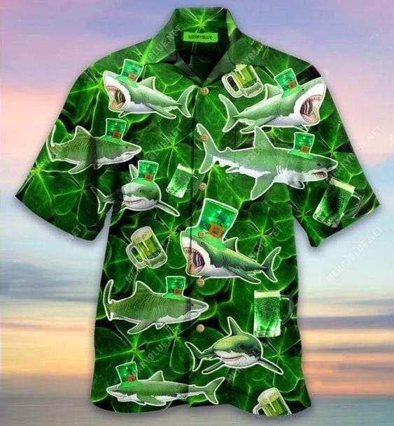 Beach Shirt Hawaiian Aloha Shirts Sharks Enjoy St Patrick’S Day