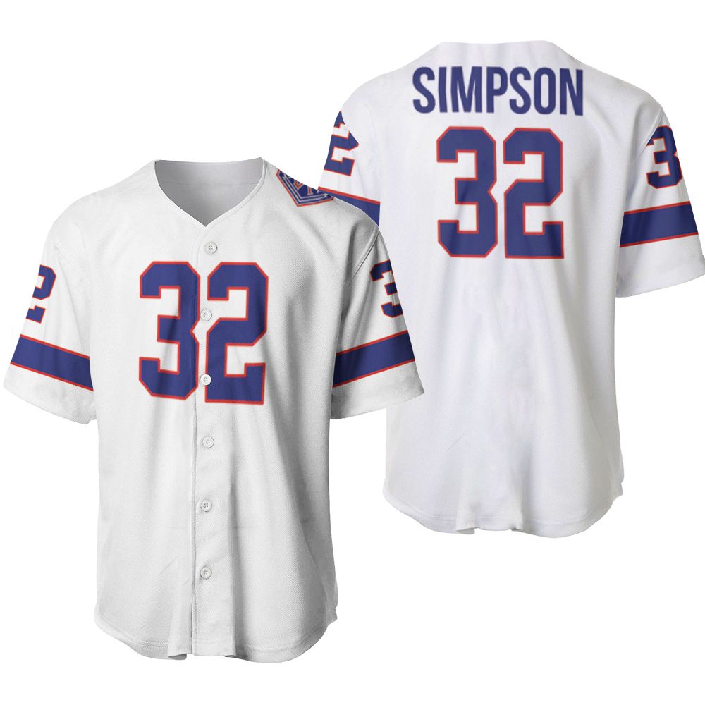 Buffalo Bills O J Simpson #32 Great Player NFL American Football Team White Vintage 3D Designed Allover Gift For Bills Fans Baseball Jersey