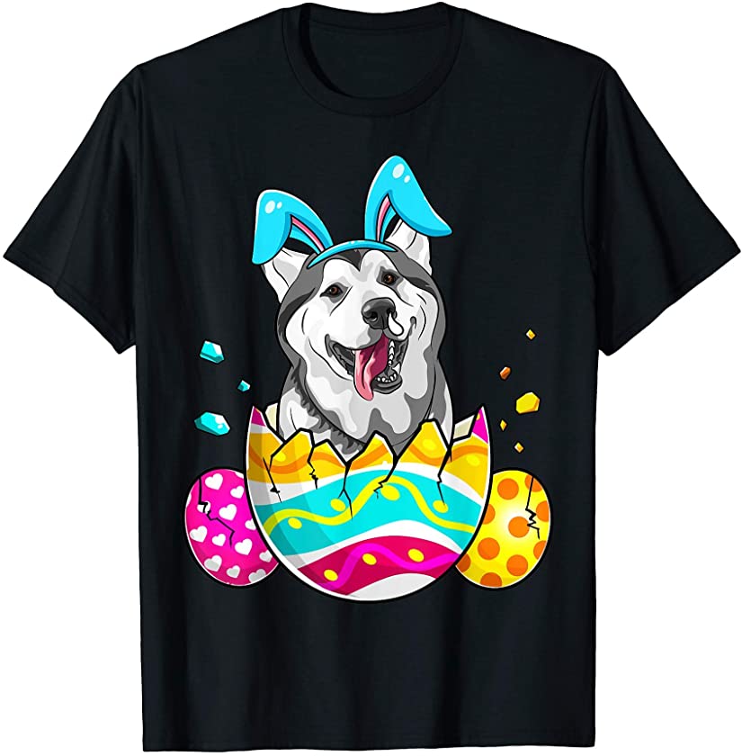 Alaskan Malamute Bunny Ears Easter Day Gift Mens Womens Kids T-Shirt