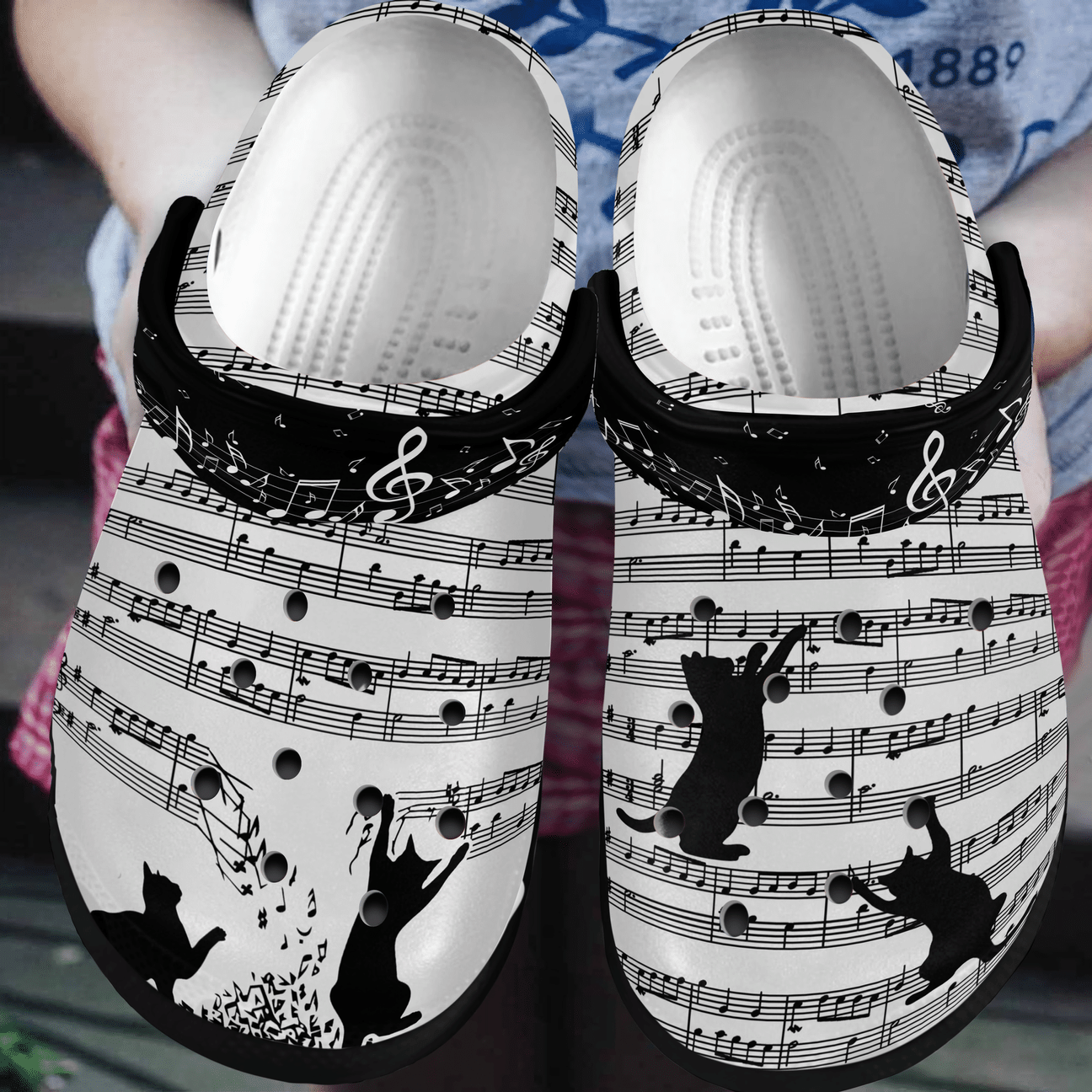 Music Personalized Clog, Custom Name, Text, Color, Number Fashion Style For Women, Men, Kid, Print 3D Cat Loves Music