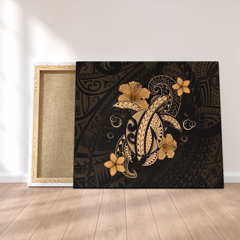 Hawaii Turtle Flower Polynesian Canvas – Gold – AH – J4C