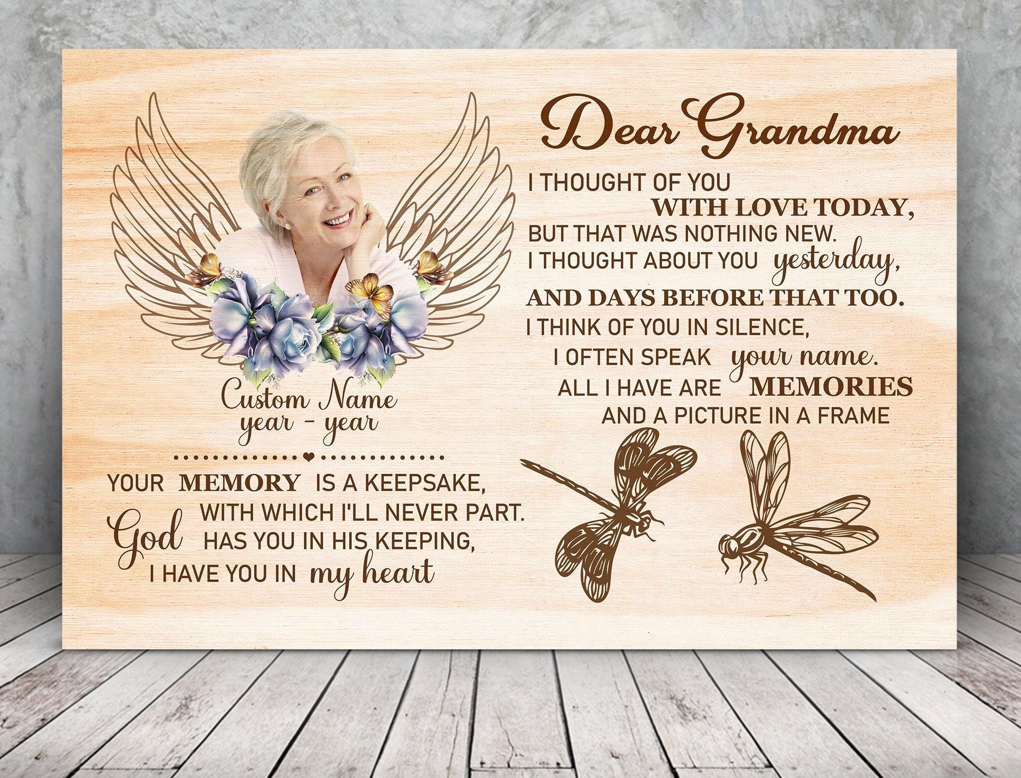 [Personalized Name, Date & Photo] Dear Grandma Gift For Family Home Decor Wall Art Canvas Memorial Home Decor