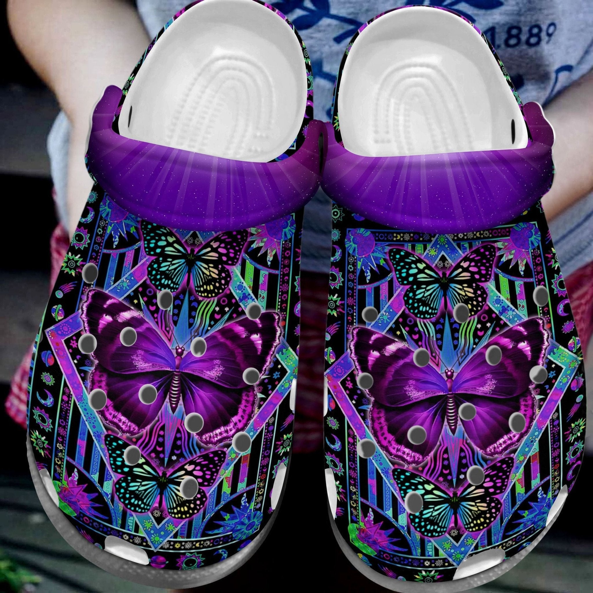 Purple Butterfly Hippie Trippy Crocs Shoes Clogs – Butterfly Bling Crocs Shoes Clogs Gifts Birthday Women- Gosa0014