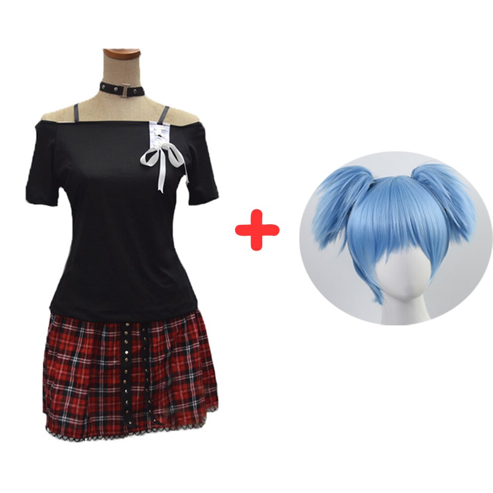 Anime Classroom Murder Shiota Nagisa Cosplay Costume Punk Girl Uniforms Halloween Party Full Set Blue Wig Christmas Gifts Skirt alx