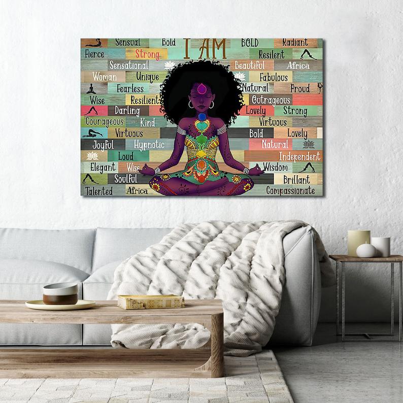 Africa American I Am Black Girl Love Yoga Framed Wall Art Canvas