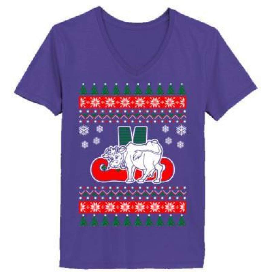 AGR Cow Ugly Christmas Sweater – Ladies’ V-Neck T-Shirt