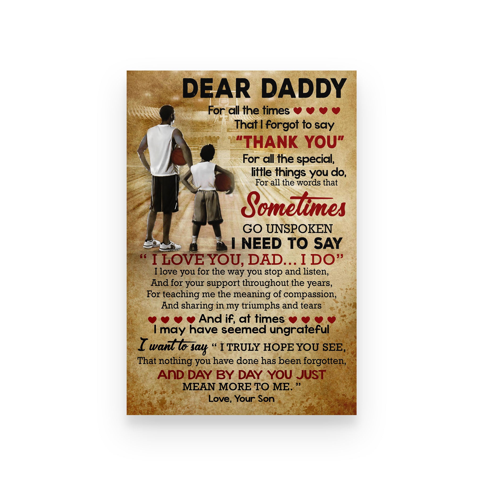 basketball poster son to daddy thank you for all the special little things you do