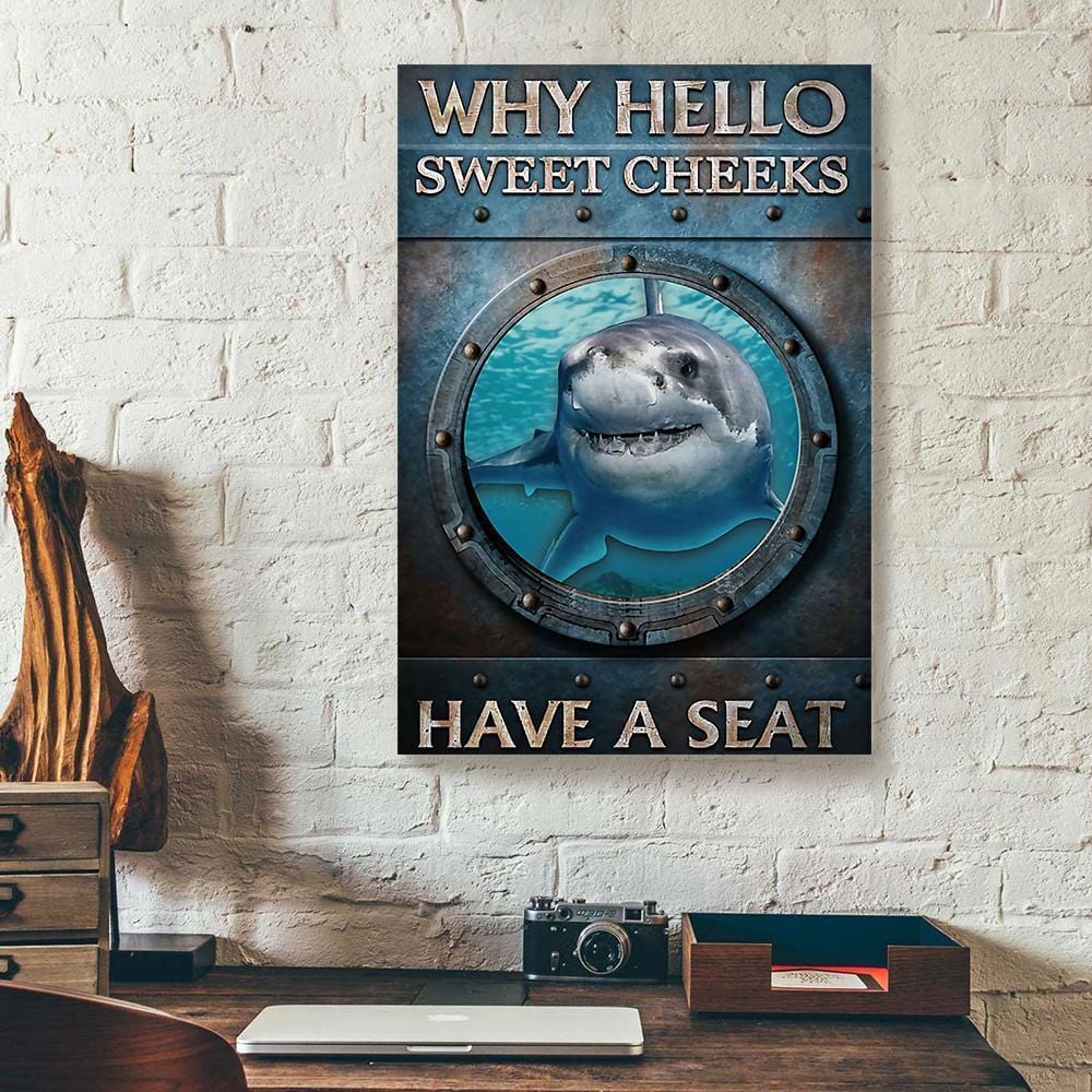 Canvas Wall Art Why Hello Sweet Cheeks Have A Seat Shark Vertical Canvas Wall Art Stunning  Wall Art Home Decoration