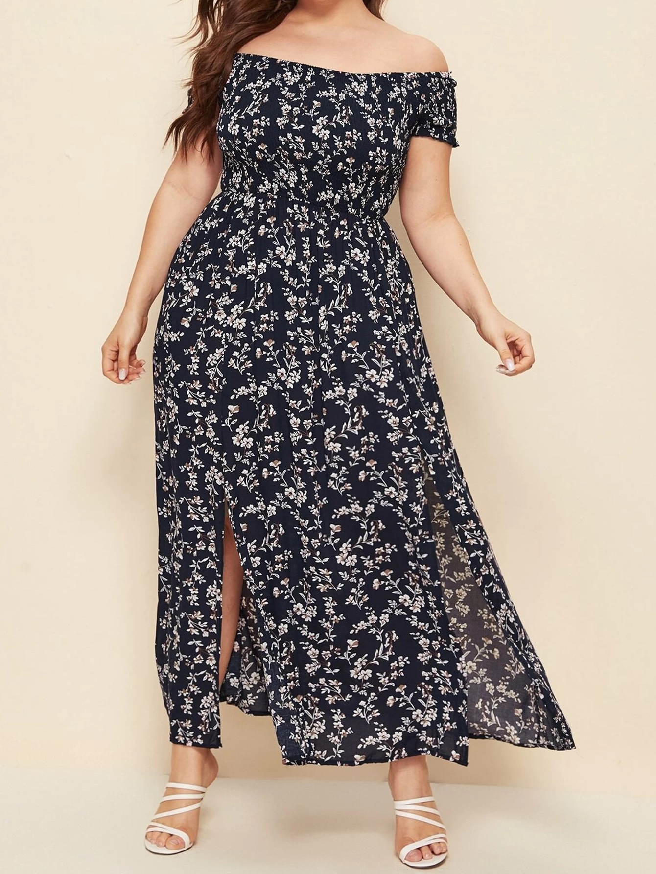 2022 Summer Dress Women Slash Neck Floral Print Off Shoulder Dress Plus Size Asymmetrical High Split Sexy Bohemian Beach Dresses alx