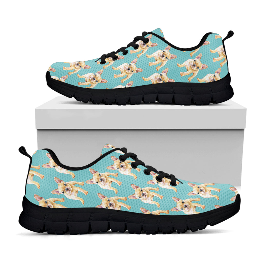 Watercolor French Bulldog Puppy Print Black Sneakers