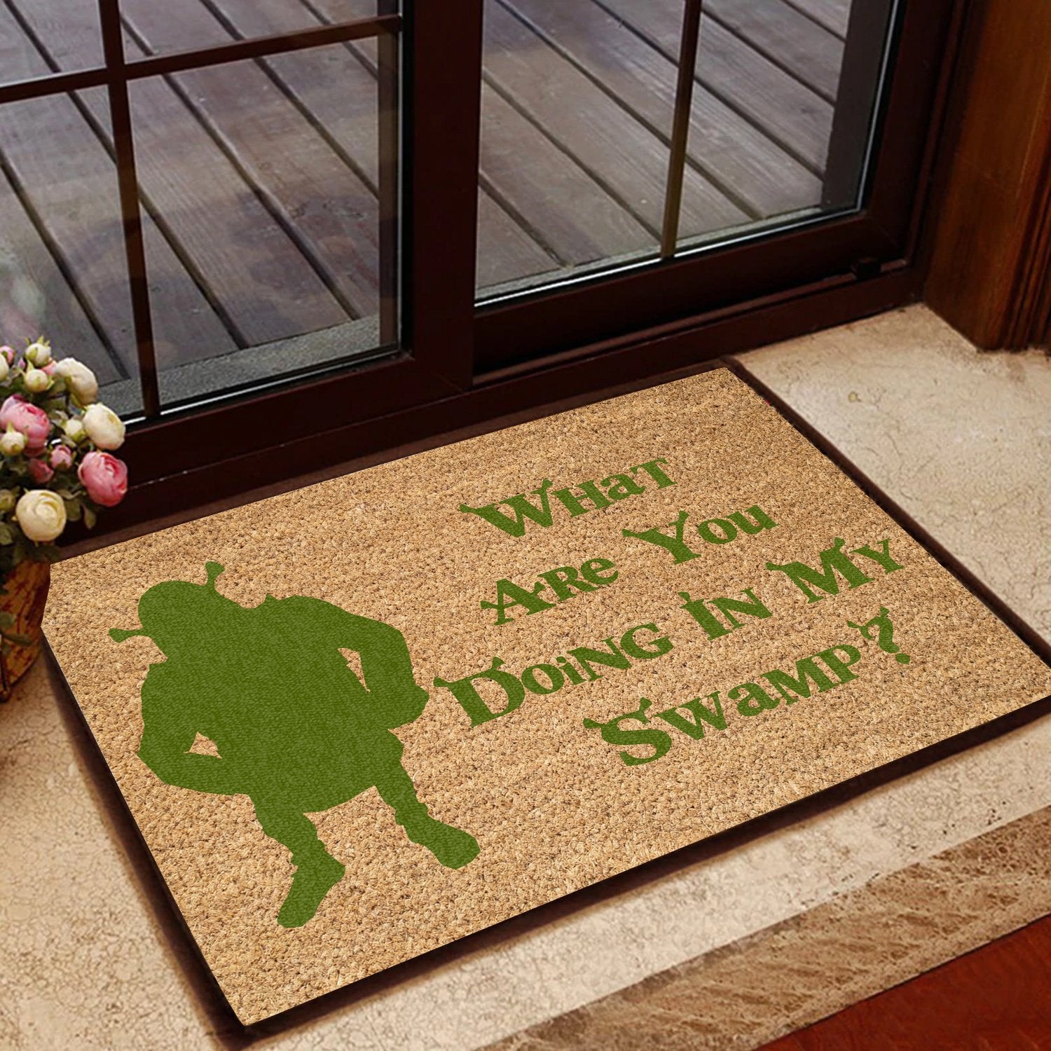 What Are You Doing Coir Pattern All Over Printing Doormat Pre1893